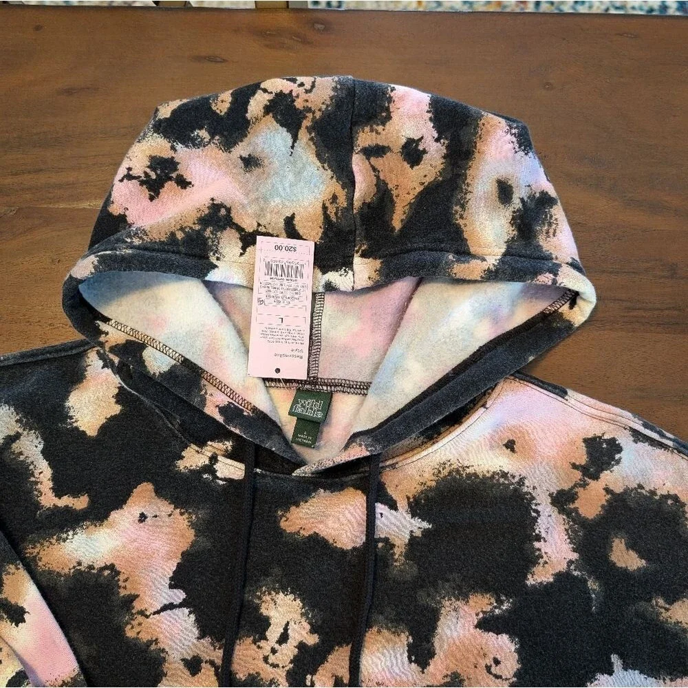 NWT Wild Fable Tie Dye Cropped Hoodie Black Multi Size Large - Picture 7 of 9